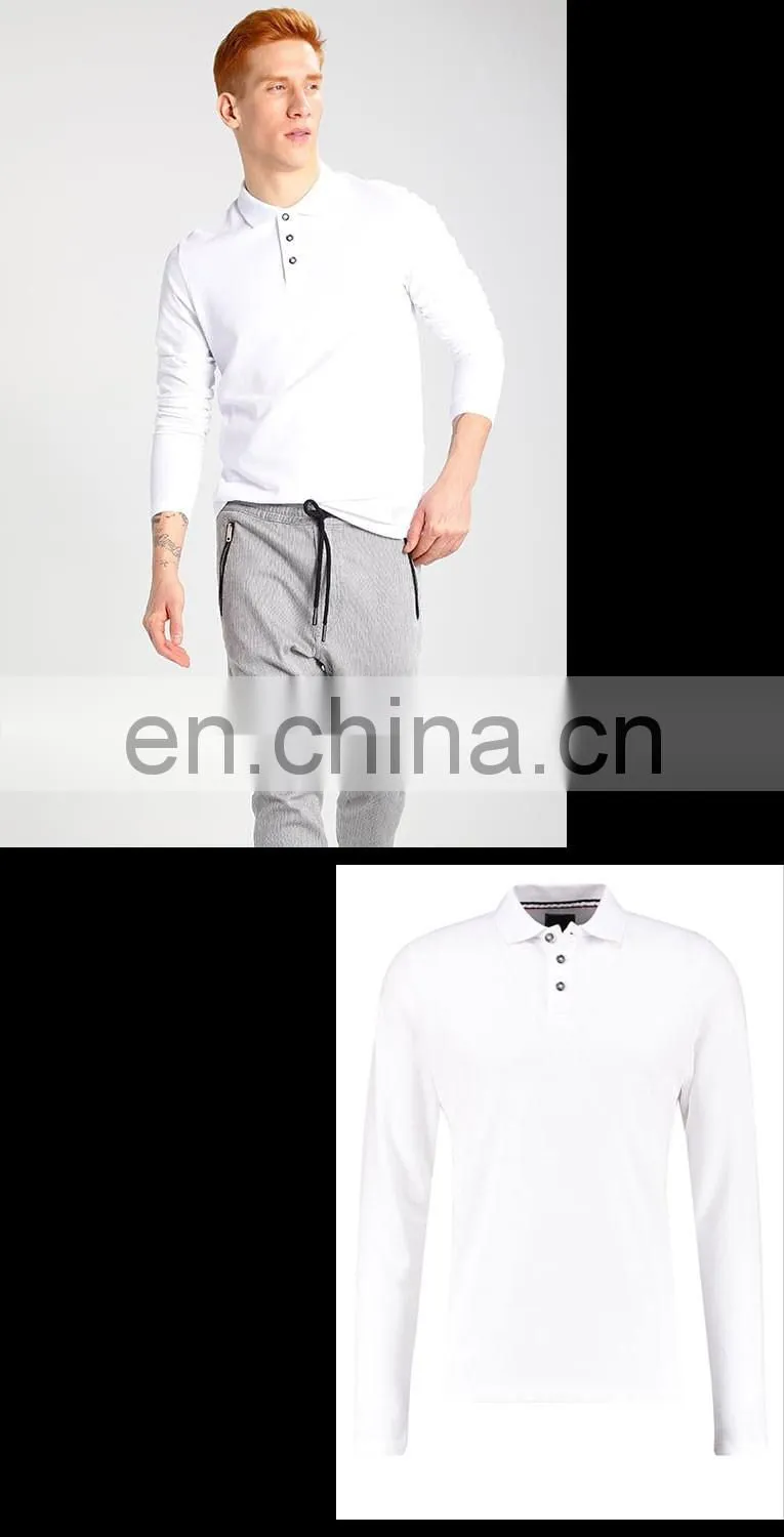 Men white long sleeve polo t shirts plain