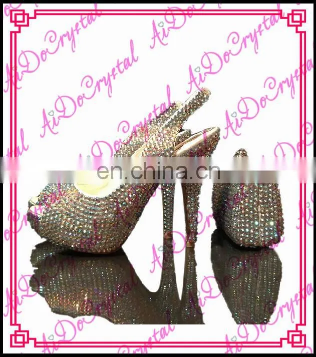Aidocrystal designer glitter beaded slingback high heel party wedding shoes and bag set