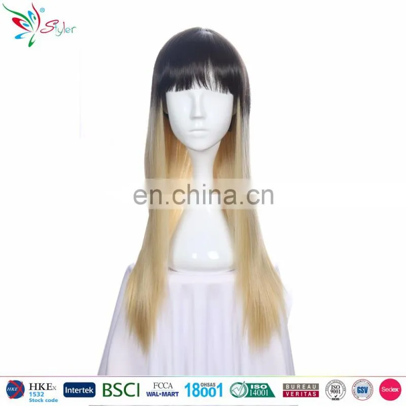 Styler Brand two tone color long cosplay wig cheap fashion fiber machine to make synthetic hair
