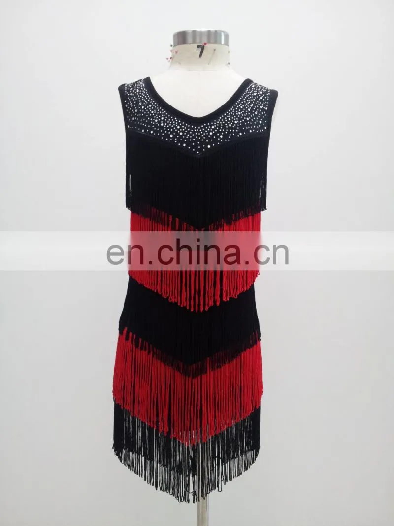Hot drill black and red tassel ballroom children kids latin dance costume dress ET-024