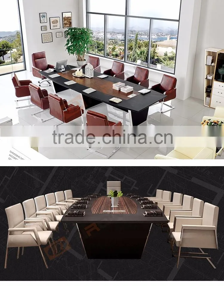 Modern meeting table stainless steel frame 2.4m black leather luxury conference room table