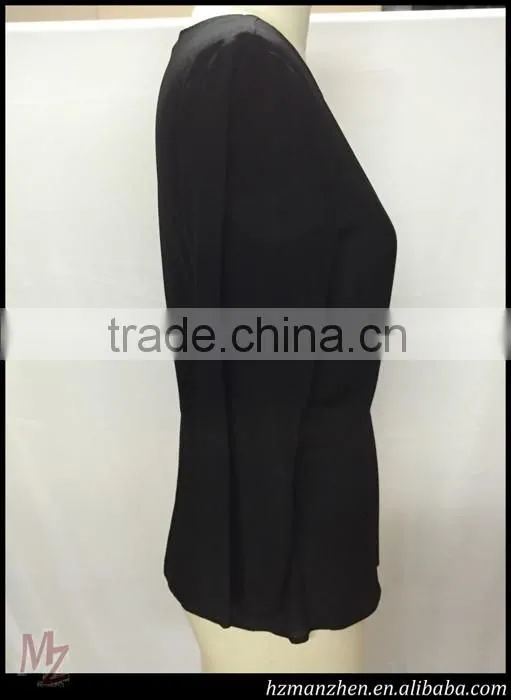 Black silk v-neck long-sleeve middle-aged lady silk blouse