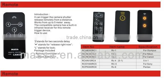 China remote controller switch for camera vedio