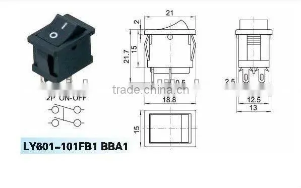 ON-OFF marine rocker switch with two pins