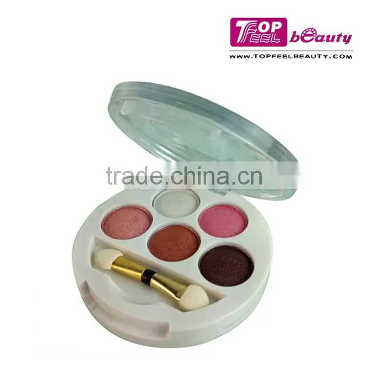 5 color round shape makeup eyeshadow palette with brush