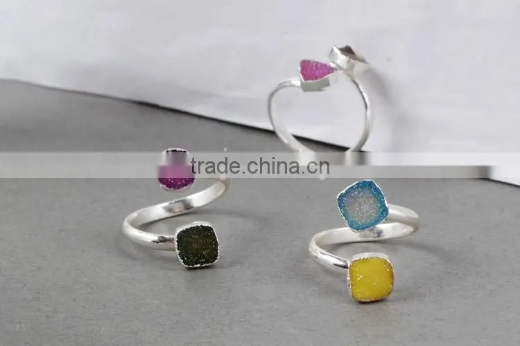 Druzy wrapped stone ring in sterling silver gems ring silver rings with cheap price