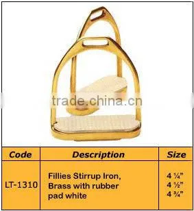 Fillies Stirrup Iron, Brass with rubber pad white, Horse Stirrups- Horse Ridding Products