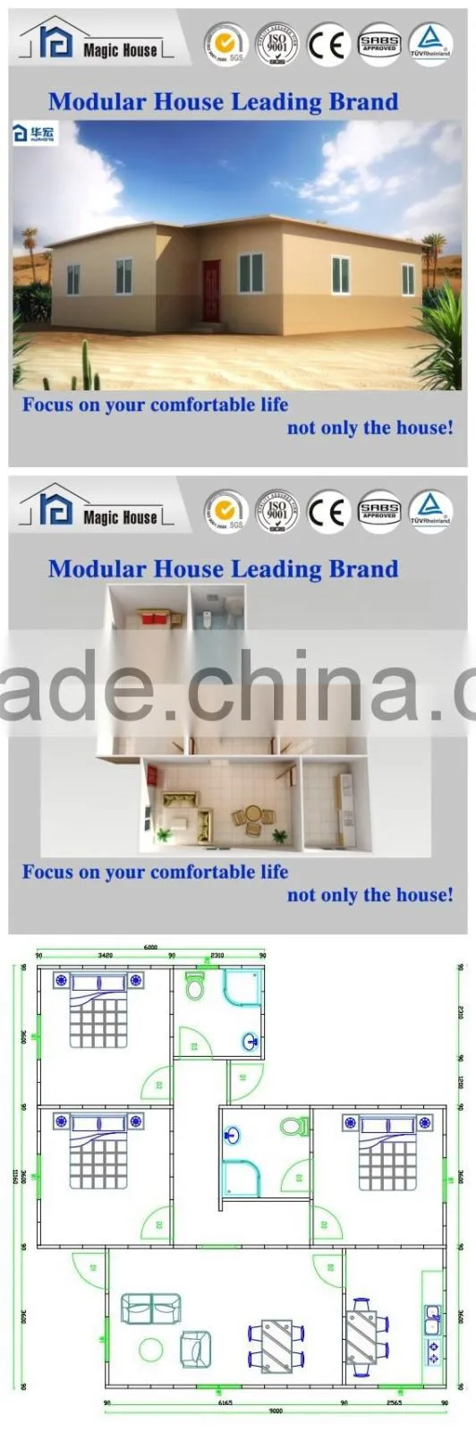 Themal insulation 0.63m2.K/ W SGS test report verified prefabricated houses