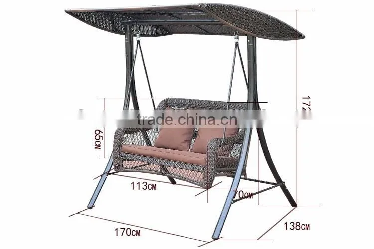 luxurious durable double seat pe rattan swing chair with canopy