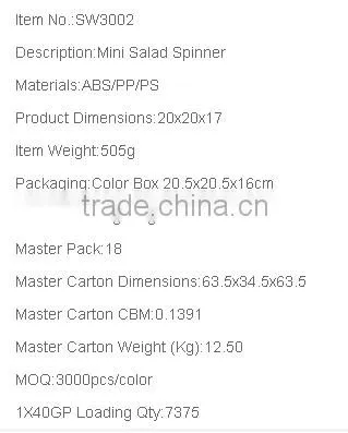 2016 BSCI Audit Factory Direct Sale Plastic Salad Spinner with Crank handle Plastic Salad Maker