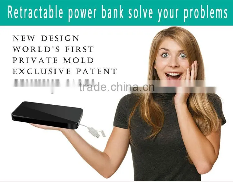 retractable cable wireless mini power bank with CE FCC ROHS