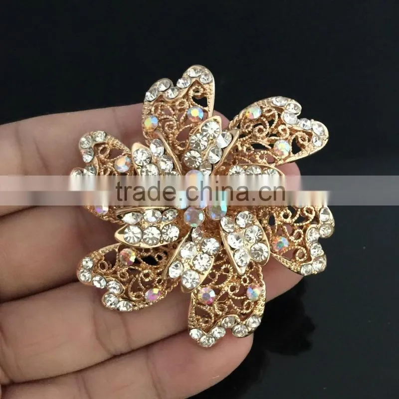 Zinc Alloy Color AB Rhinestone Flower Brooch Pin,Crystal Brooches For Decoration