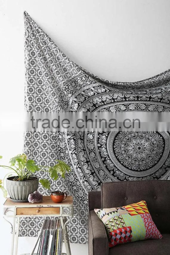 White Mandala Wall Hanging Large Elephant Mandala Tapestries