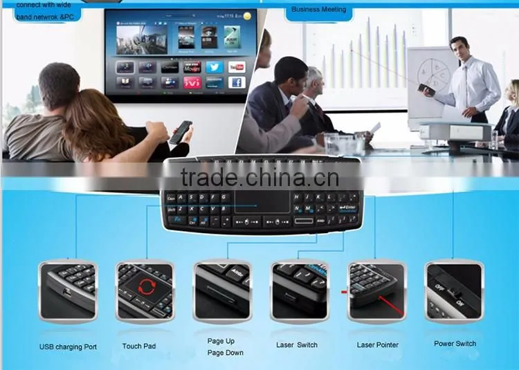 Gleese 2.4G mini air mouse with hebrew wireless keyboard for android tv box smart tv support lithium battery