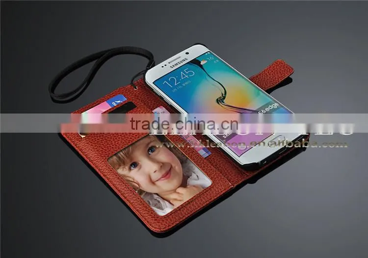 new phone accessories Magnetic Genuine Real Leather Wallet Stand Case For Samsung Galaxy S6 Edge