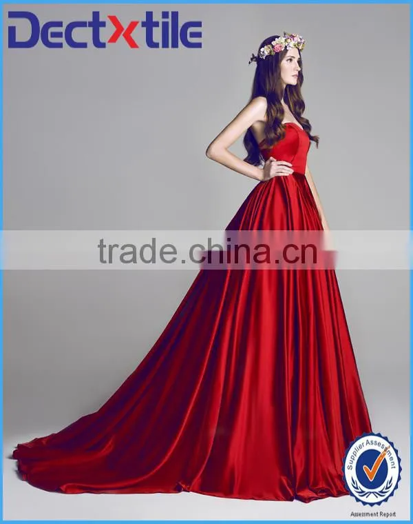 red strapless satin ball gown prom dress wedding dresses made in China