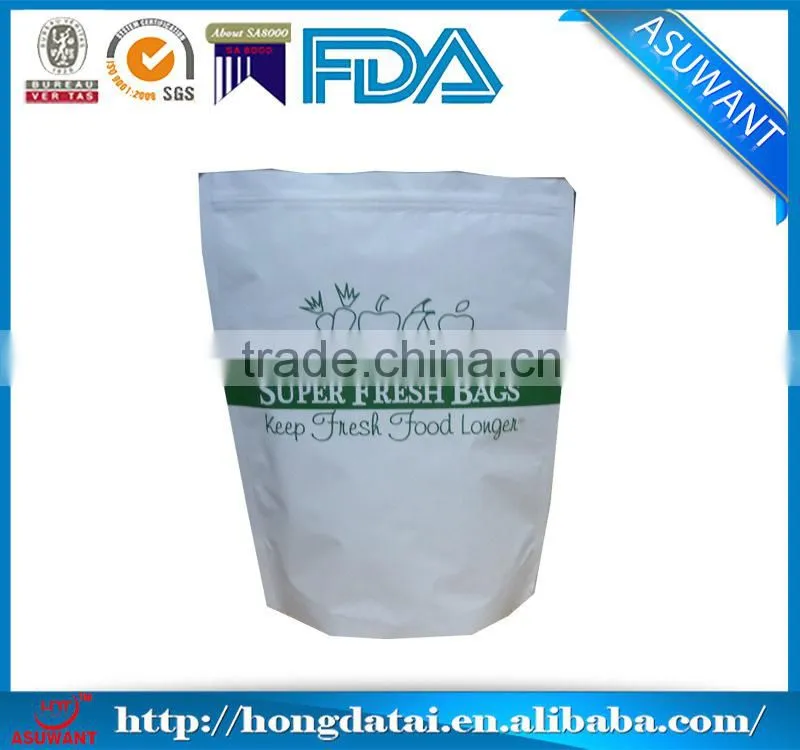FDA certificated stand up white plastic bags for fruit