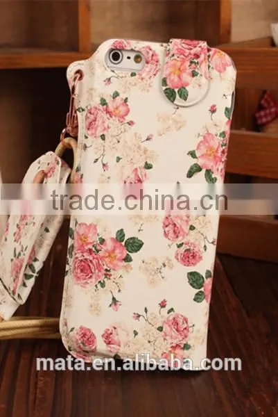 Fashionable Painting PU Leather Case With Sliding For iphone 6