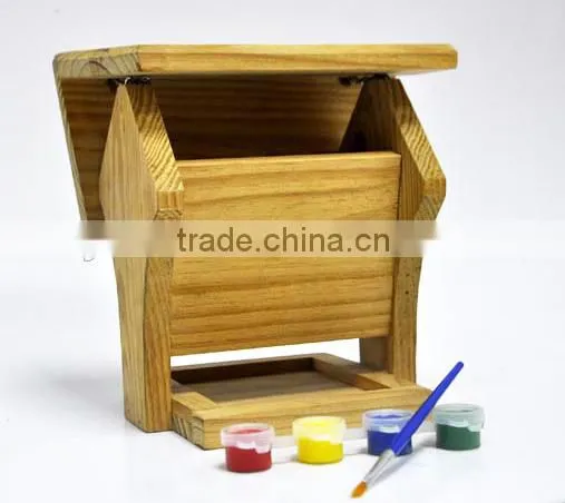 NATURAL WOOD OPENABLE ROFF BIRDHOUSE WITH ACRYLIC PAINT SET
