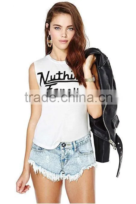 Womens White Trim Round Collar Tank Vest Top t shirt