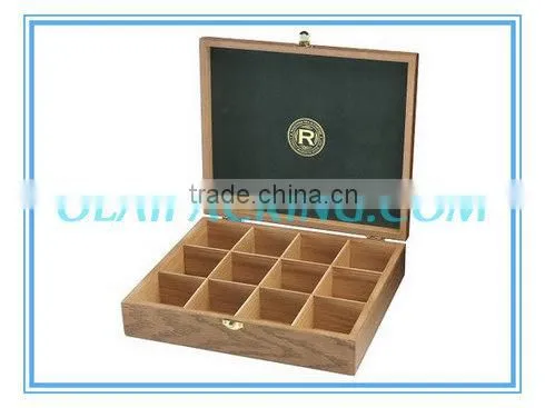luxury hot sale grey lacquer solidwood tea box with 12 compartments