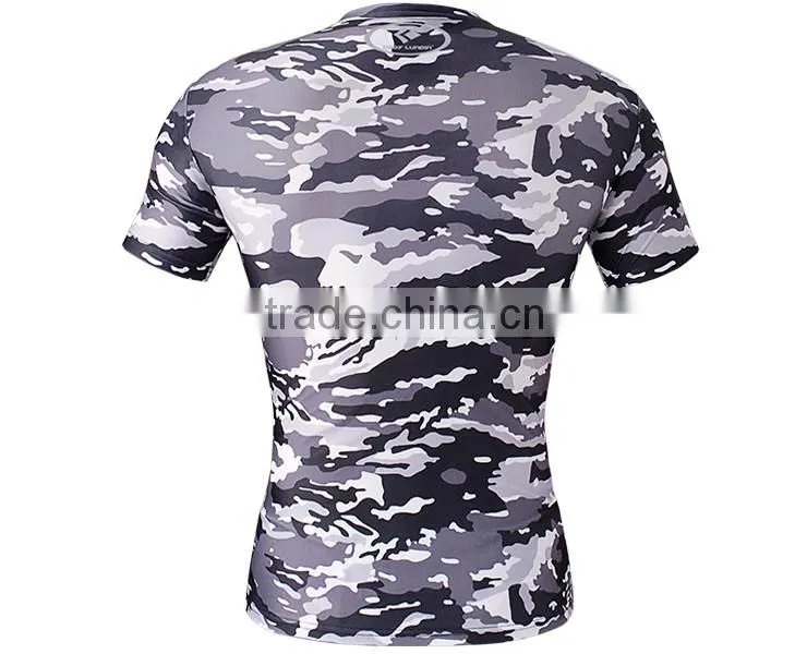 Crew neck sublimation camouflage t-shirt fitness compression sports camo t shirt