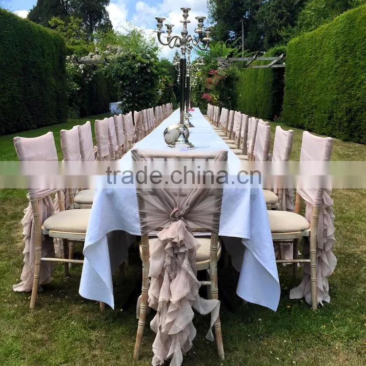 Hot sale 2016 wholesale blush chiffon ruffled wedding chair cover sash hood