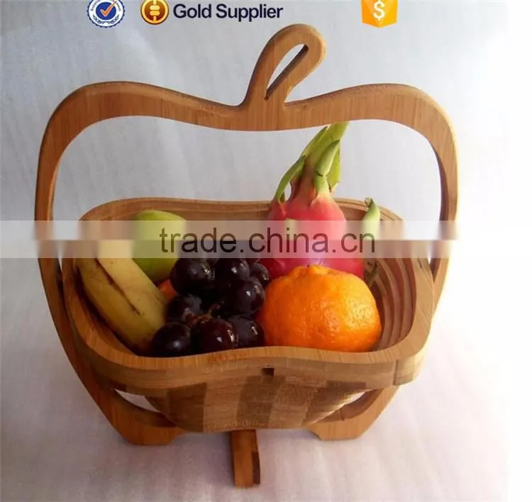 2016 high quality apple shape folding bamboo fruit basket