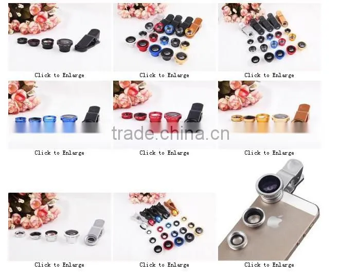 Different colors universal 3 in 1 camera lens 0.67x wide angle+macro+fish eye for cell phone/ip/pad/notebook PC for gift