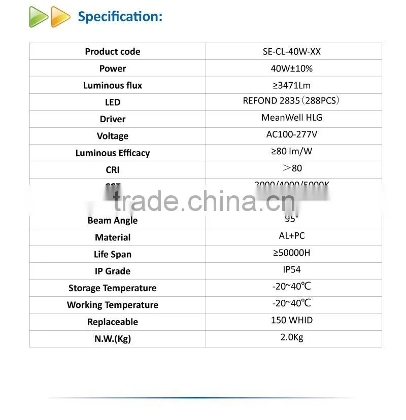 UL 40W LED Canopy Light with 5 Year Warranty for Parking Garage Lighting