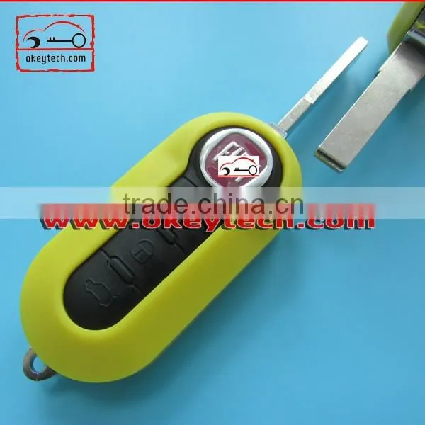 High Quatity Fita 500 flip remote key shell yellow 3 button Fiat 500 Brava Panda Punto fobs romote key case