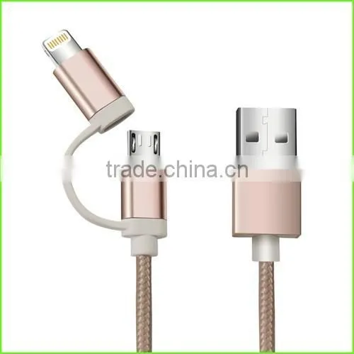 HUNDA Rose Gold Fast charging Braided mfi certified manufacturers 2 in 1 cable / PPID 139695-0109