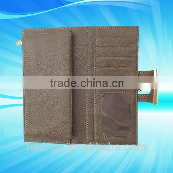 Gorgeous style with metal clip and snap design clutch leather purse for women/ladies/girls