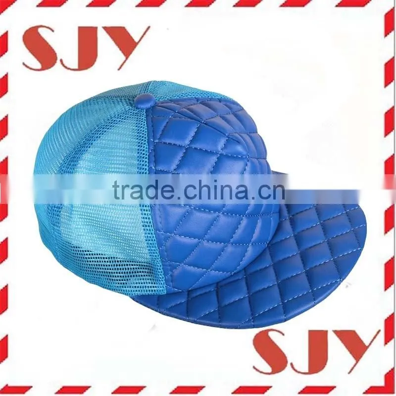 High quality foam flat bill faux leather mesh trucker hat