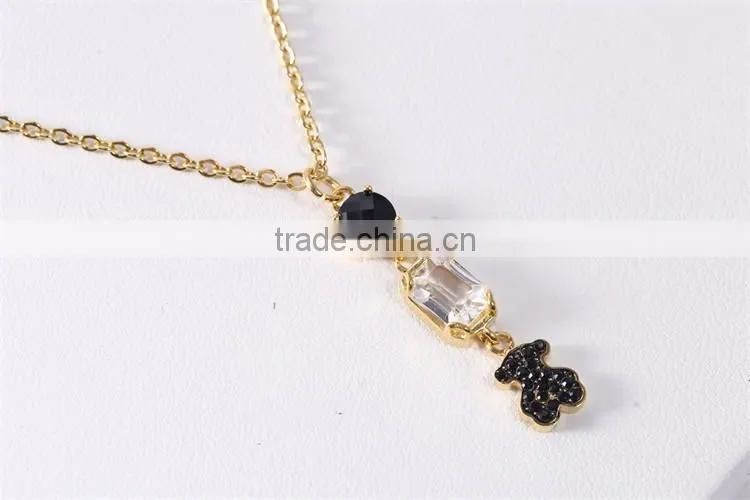 Guangzhou biggest wholesale fashionable black bear pendant gold plated chain necklace
