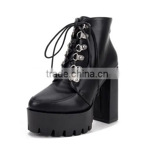2016 Sexy Chunky heel lace-up ankle boots for hot-selling lace up Martin half boots PF4419