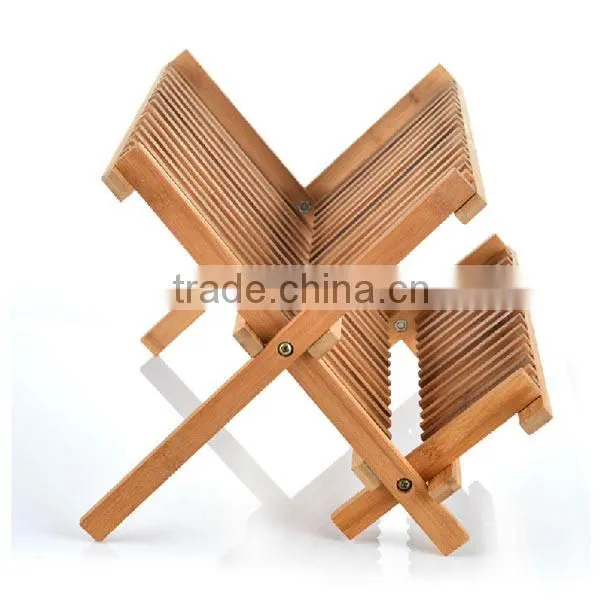 Bamboo Scissor Style Folding Dish Rack /Flatware Holder Set.