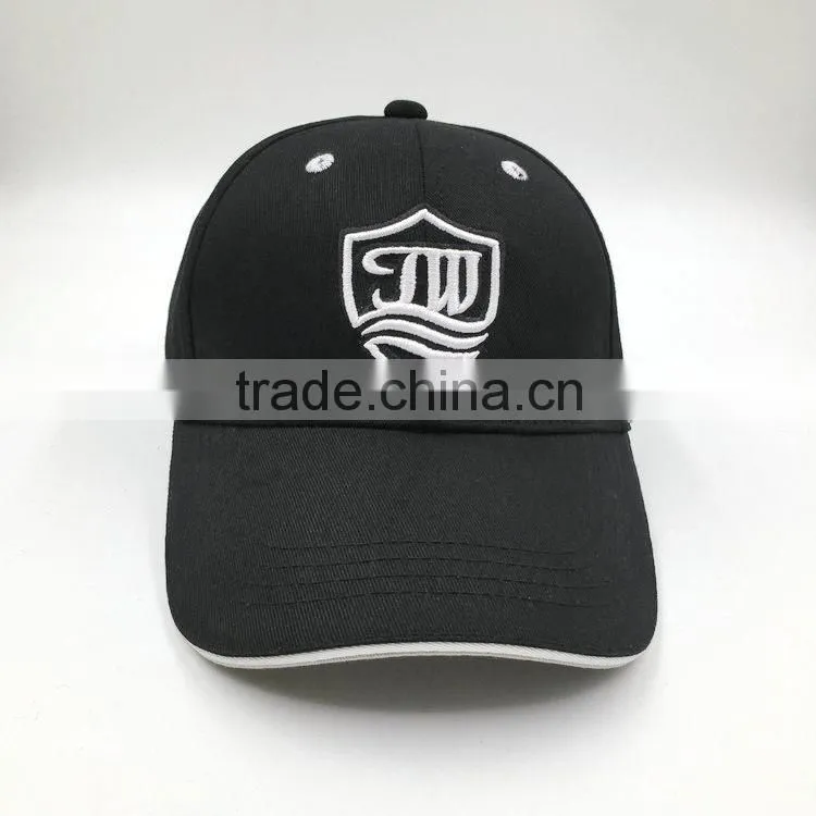 Custom design 6 panel embroidered black cotton baseball cap