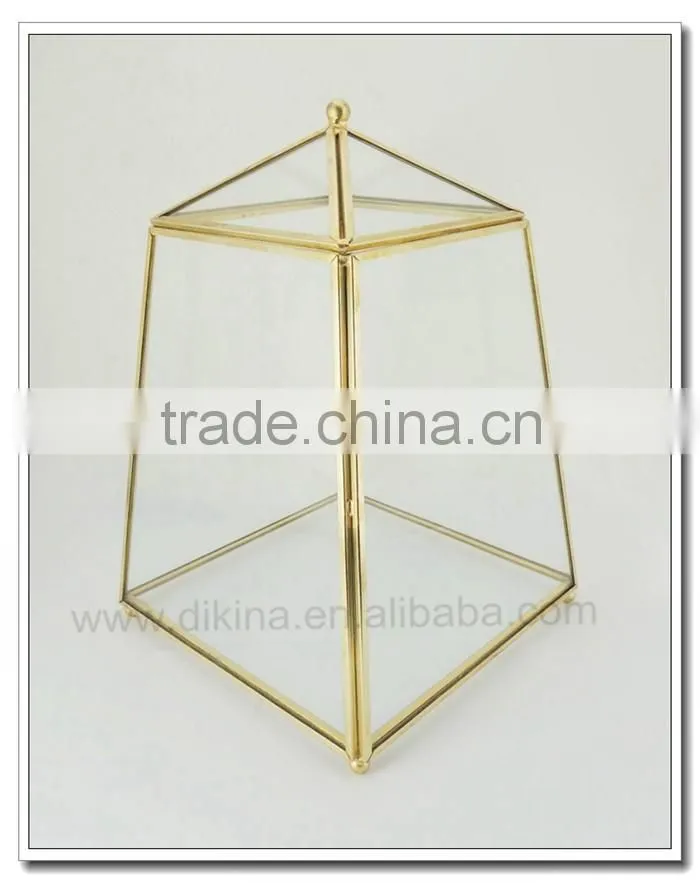 Elegant Vintage Brass Glass PYRAMID Triangle BOX CURIO DISPLAY CASE Box Terrarium Catus| brass glass crystal wedding table vases