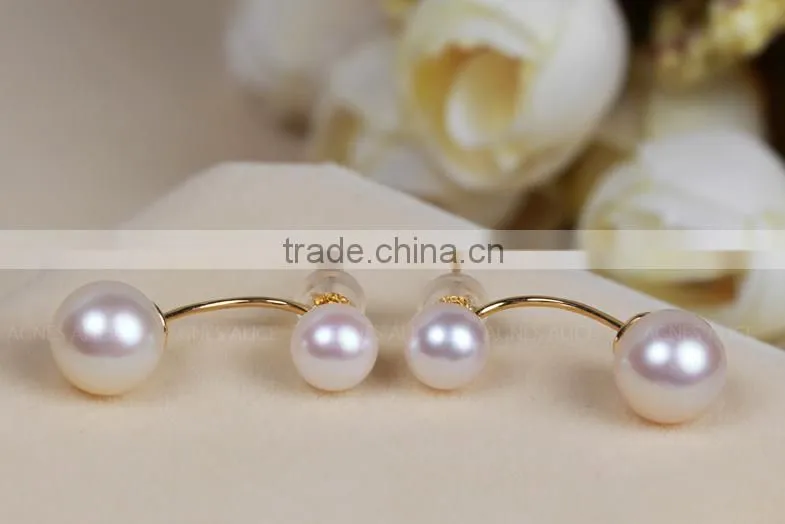 korean style newest natural genuine akoya double faced pearl stud earring, pearl earring gold, pearl earring 18k