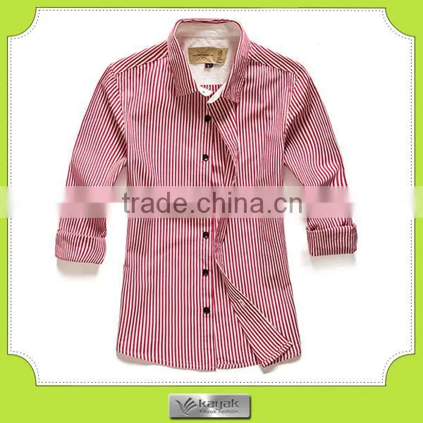 custom red stripe men's cotton long sleeve casual shirt