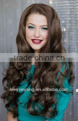 High quality dark brown fluffy loose wavy synthetic lace front wig