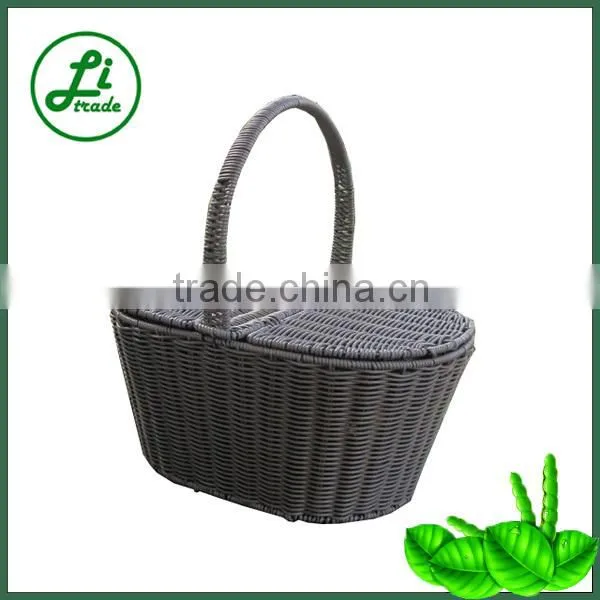 green plastic storage basket with handle