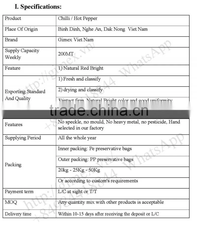 HOT PEPPER, CHILLI +84963818434 whatsapp