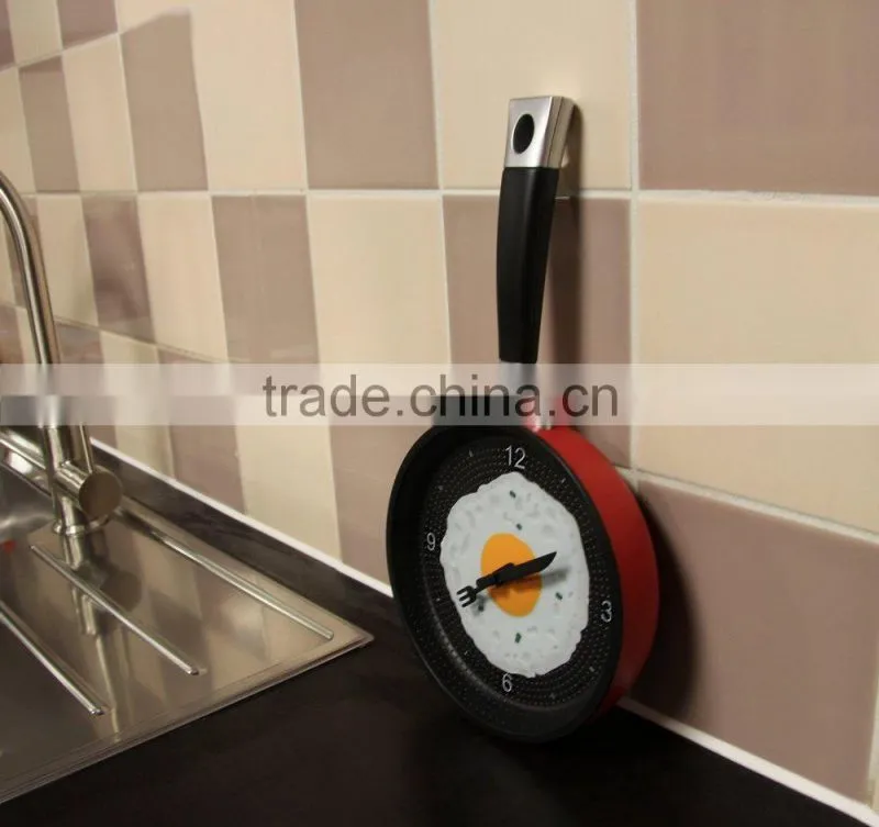 2015 newest frying pan clock pan wall clock noverlty wall clock home decor pan clock promotion clock gift clock kithchen clock