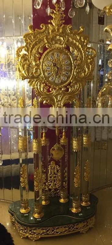 Attrative Luxury Decoration Antique 24K Gold Plated Floor Clock,Grandfather Clock, Made of Copper, Marble and Crystal