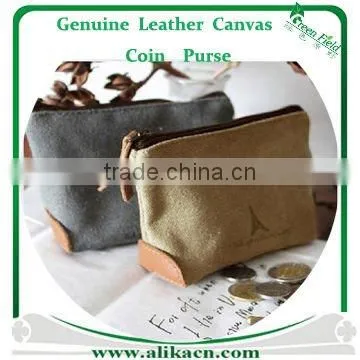 Genuine Leather Canvas Coin Purse