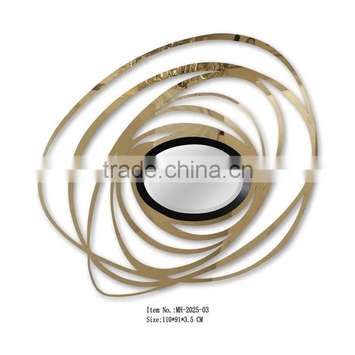 304 Polishing Electroplating Gold Stainless Steel Mirror Frame with Convex mirror Manufacturer Decorative Wall Mirror Wholesale