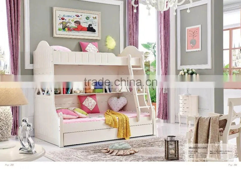 MJ666B boys& girls pink blue bunk bed bedroom set wooden children bunk bed set kid's funny furniture set