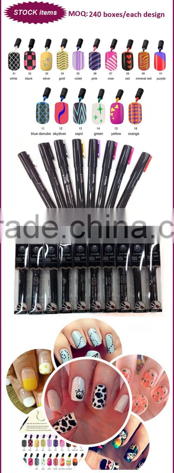 16 Colors 3D DIY Nail Art Pen Nail Painting Tool Drawing For UV Gel Manicure